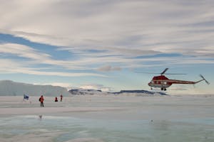 Helicopter landing on Snow Hill Island photo with Cheesemans' Ecology Safaris