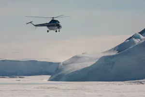 Helicopter landing on Snow Hill Island photo with Cheesemans' Ecology Safaris