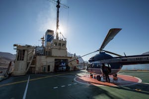 Kapitan Khlebnikov ship helicopter deck photo with Cheesemans' Ecology Safaris by Sam Crimmin