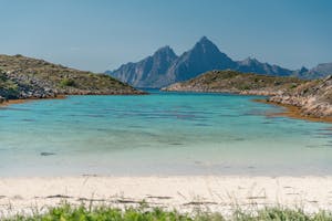 Lofoten beach in sunny summer day, Norway, Skrova island