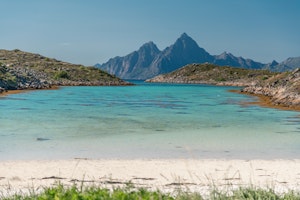 Lofoten beach in sunny summer day, Norway, Skrova island